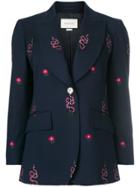 Gucci Kingsnake And Floral Embroidered Jacket - Blue