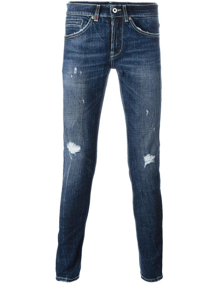 Dondup Frayed Skinny Jeans, Men's, Size: 29, Blue, Cotton/polyester/spandex/elastane