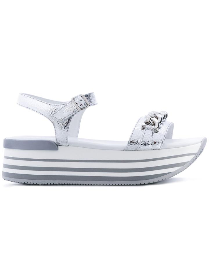 Hogan Open Toe Chain Detail Sandals - Metallic