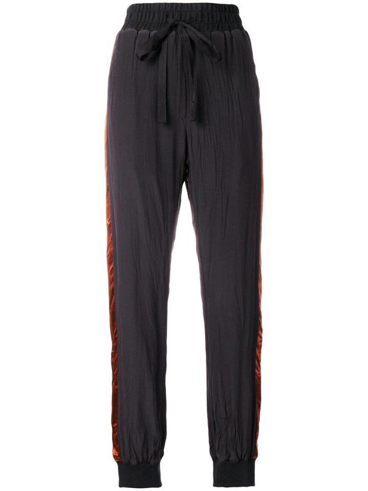 Haider Ackermann Creased Satin Side Stripe Joggers - Black