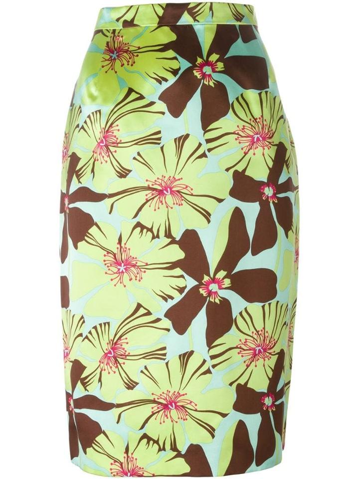 Prada Pre-owned Floral Pencil Skirt - Green