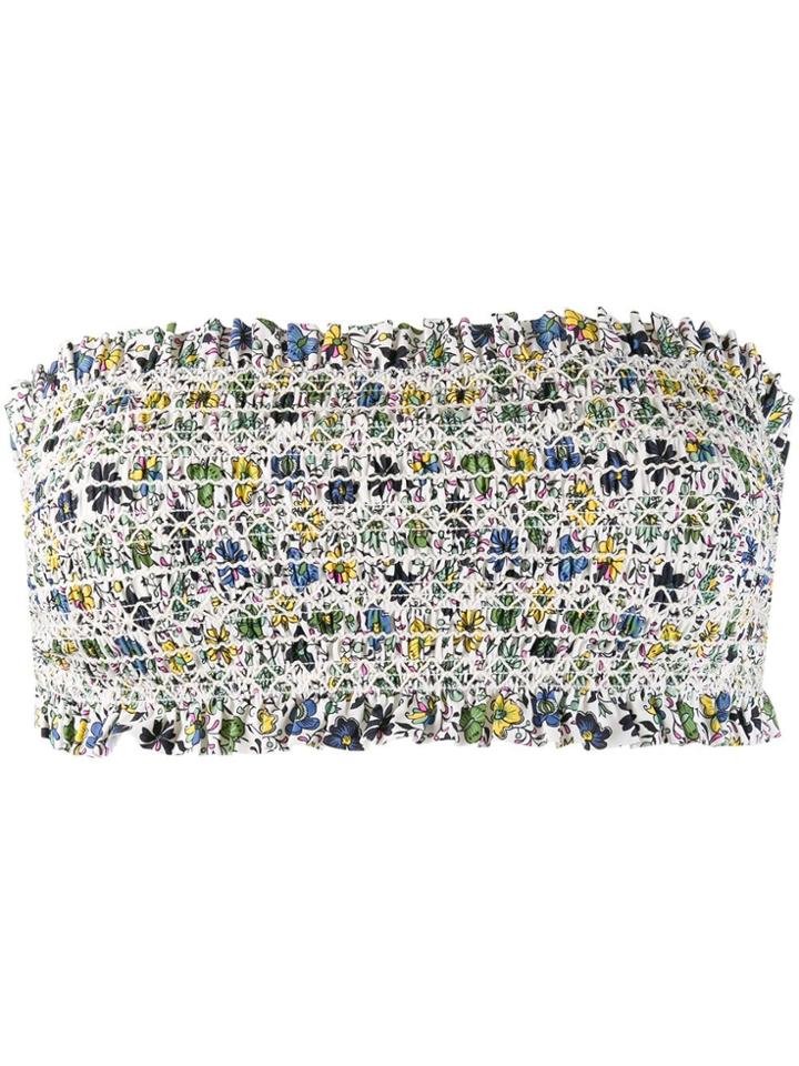 Tory Burch Smocked Floral Bikini Top - White