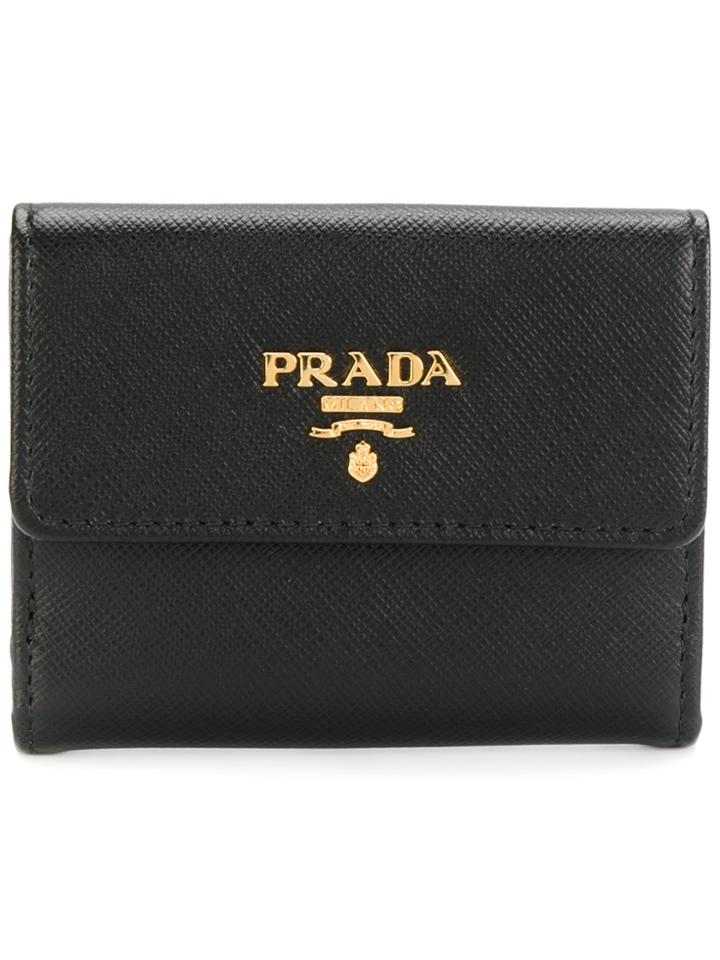 Prada Logo Plaque Bifold Wallet - Black