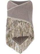 Antonia Zander Fringed Trim Cape, Women's, Grey, Leather/cashmere