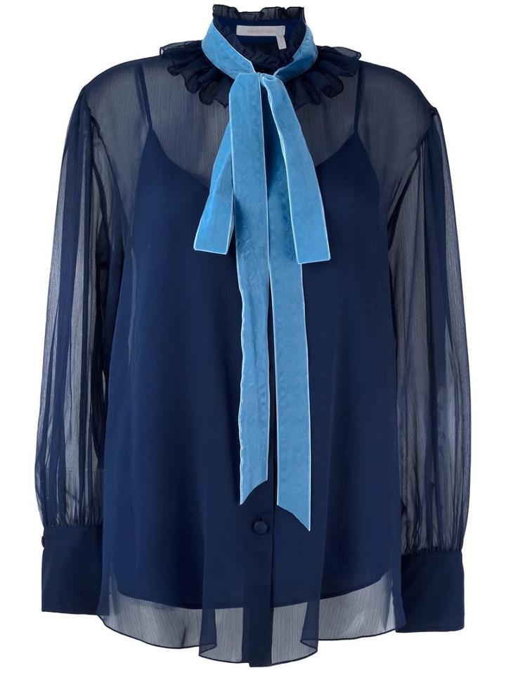 See By Chloé Velvet Collar Blouse, Women's, Size: 42, Blue, Polyester/polyamide