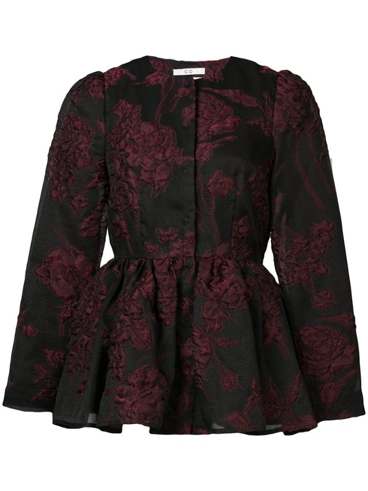 Co Textured Floral Peplum Jacket - Black