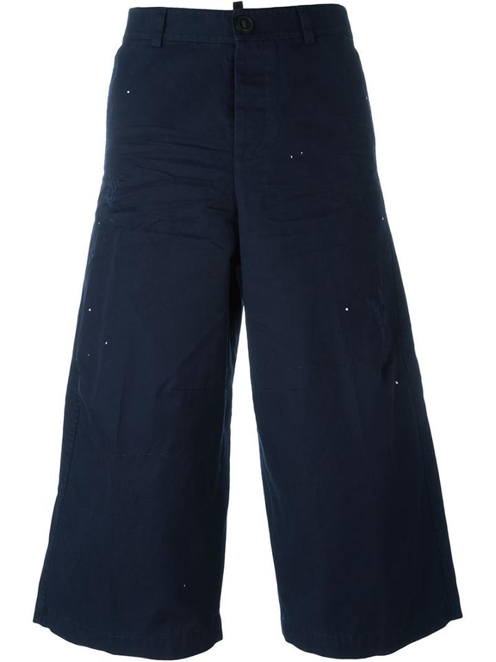 Dsquared2 Cropped Wide Leg Trousers, Women's, Size: 40, Blue, Cotton