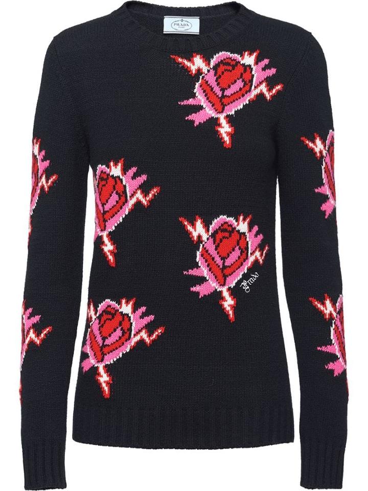 Prada Rose Motif Jumper - Black