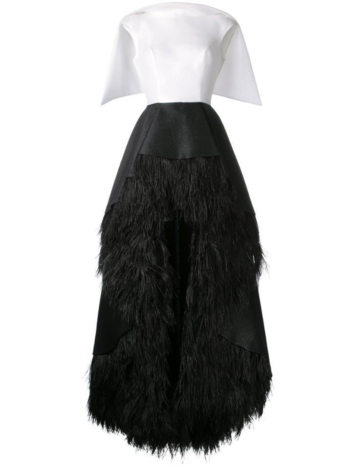 Isabel Sanchis Feather-trimmed High-low Lengua Gown - Black