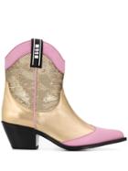 Msgm Sequinned Cowboy Boots - Gold