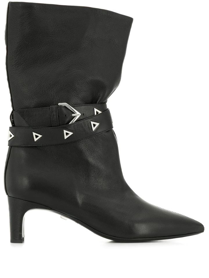 Grey Mer Buckle Detail Boots - Black