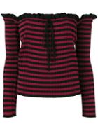 Philosophy Di Lorenzo Serafini - Striped Off-shoulder Top - Women - Viscose/cashmere - 42, Women's, Pink/purple, Viscose/cashmere