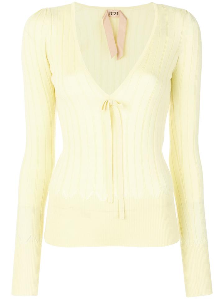 No21 Ribbed Bow Detail Jumper - Yellow & Orange