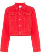 Sjyp Cropped Fitted Denim Jacket - Red