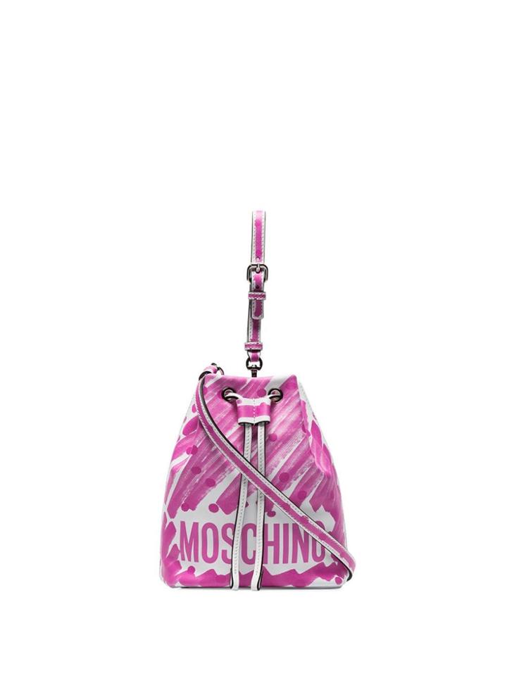 Moschino White Mini Brushstroke Print Leather Shoulder Bag - Pink