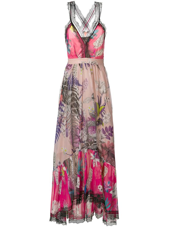 Just Cavalli Lace Trim Floral Dress - Pink & Purple