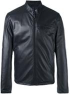 Giorgio Armani Zipped Leather Jacket, Men's, Size: 52, Blue, Lamb Skin/polyester