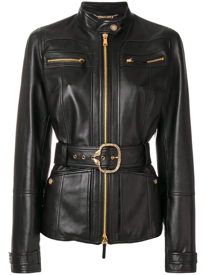 Roberto Cavalli Classic Biker Zipped Jacket - Brown