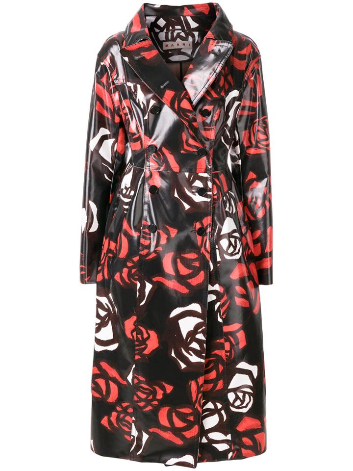 Marni Floral Print Trench Coat - Black