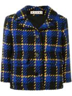Marni Three-dimensional Checked Jacket, Women's, Size: 42, Blue, Cotton/viscose/wool