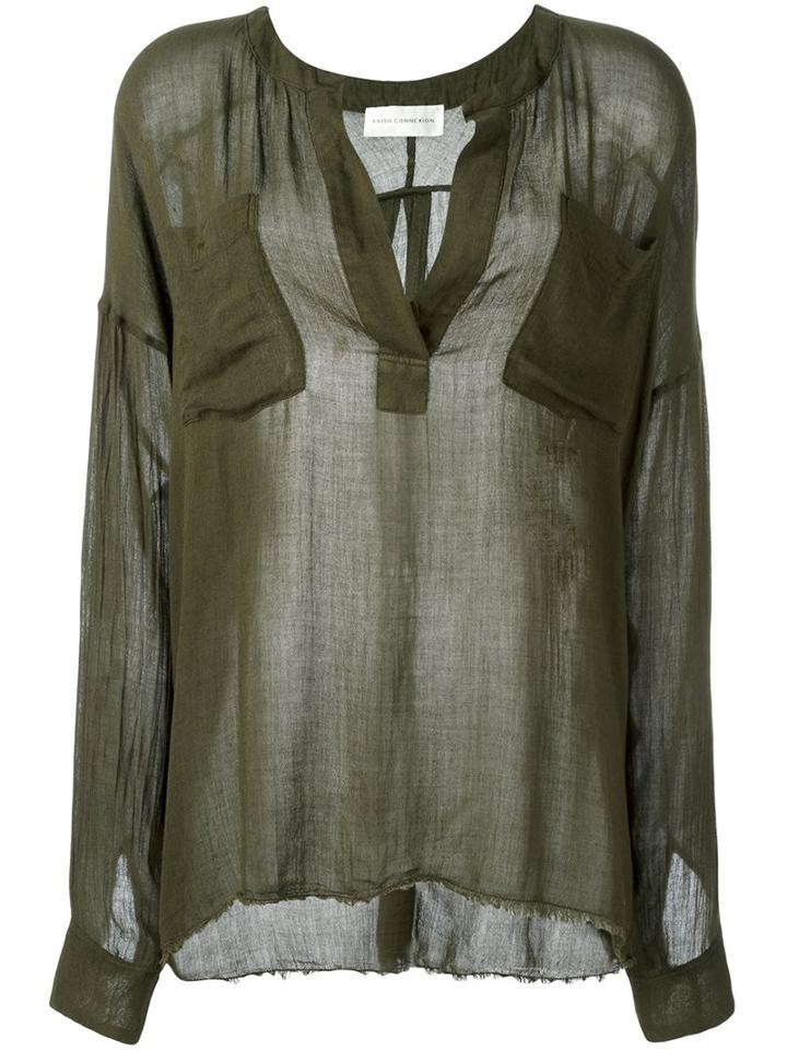 Faith Connexion Oversize Split Neck Top, Women's, Size: Medium, Green, Viscose/wool