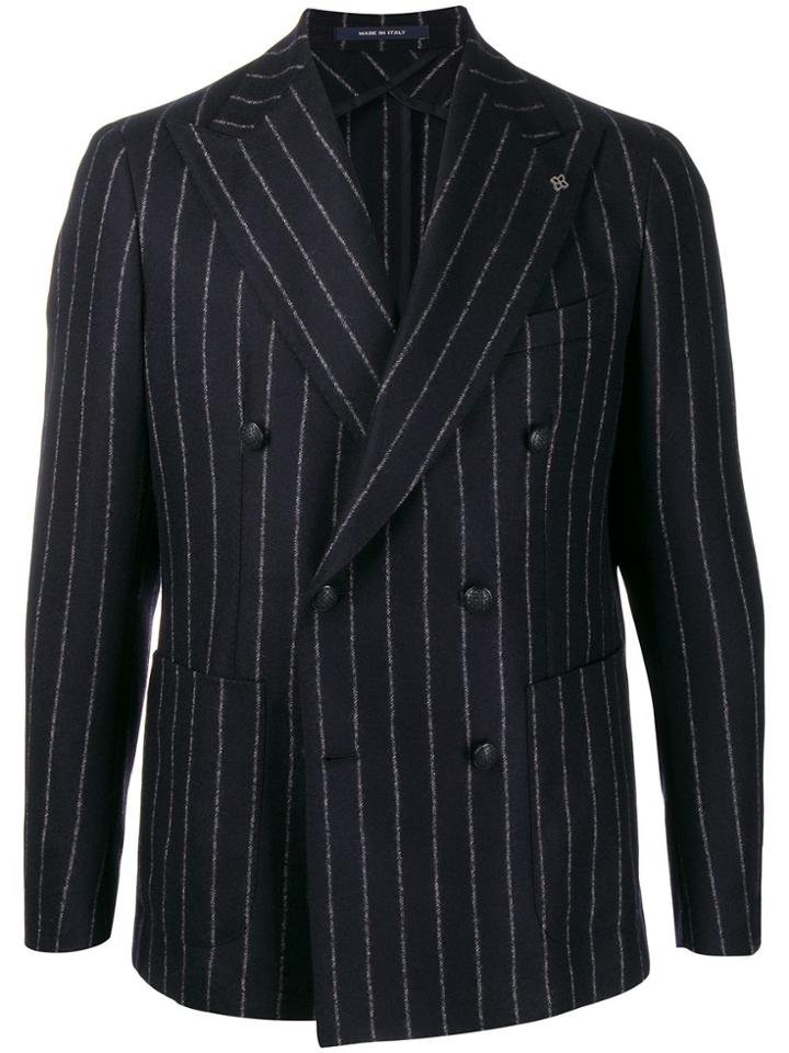 Tagliatore Striped Double-breasted Suit Jacket - Blue
