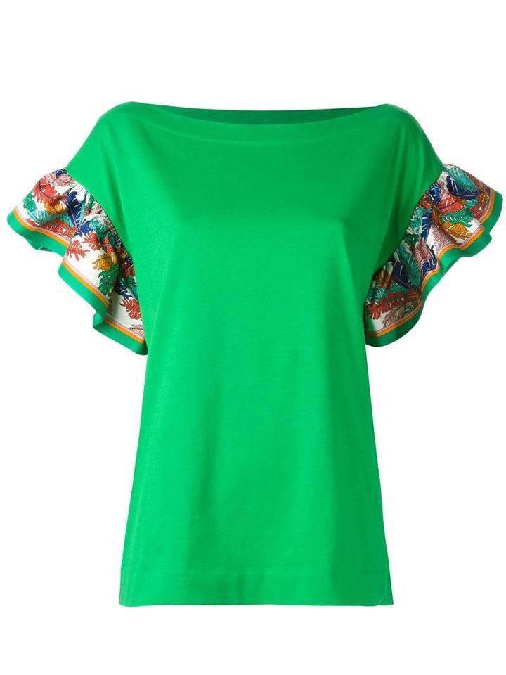 Emilio Pucci Ruffle Sleeve T-shirt, Women's, Size: Small, Green, Silk/cotton