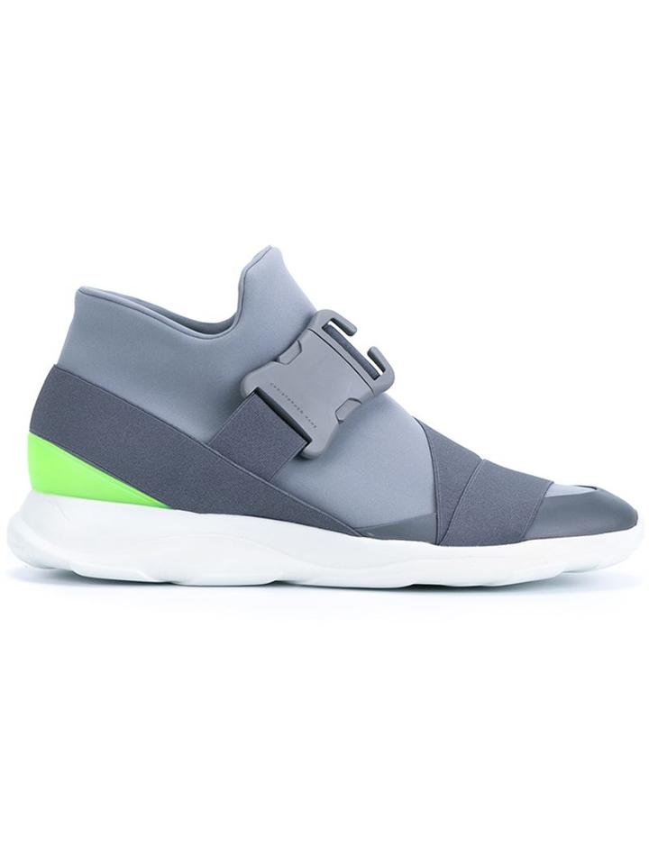 Christopher Kane Buckle Mid Top Sneakers, Men's, Size: 41.5, Grey, Neoprene/spandex/elastane/rubber