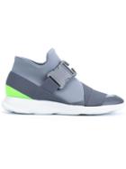 Christopher Kane Buckle Mid Top Sneakers, Men's, Size: 41.5, Grey, Neoprene/spandex/elastane/rubber