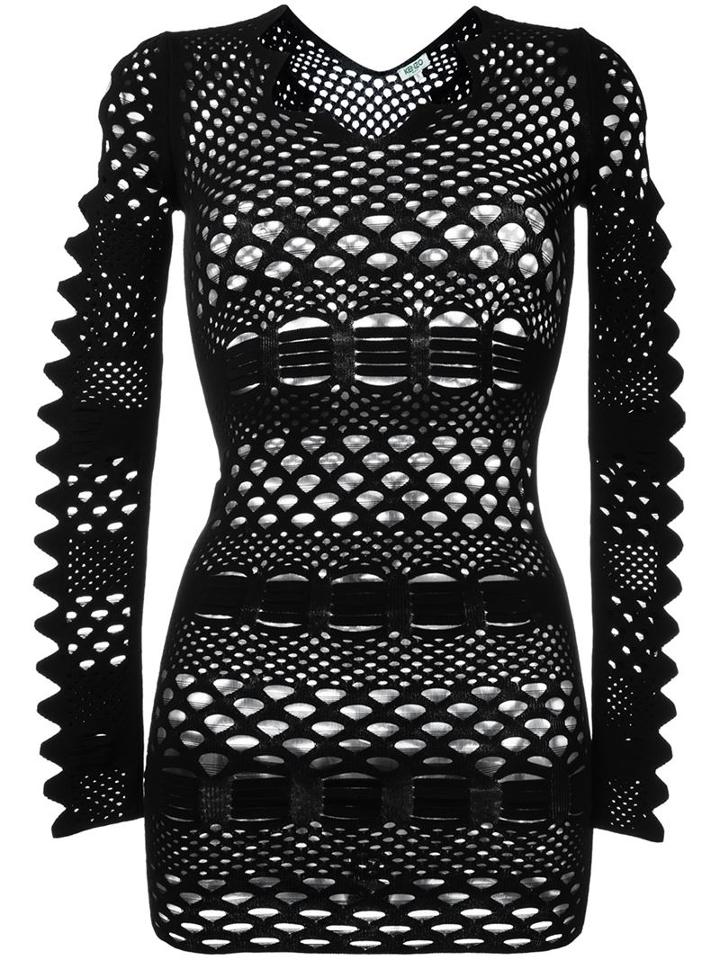 Kenzo Openwork Knit Lace Dress, Women's, Size: L, Black, Viscose/polyester