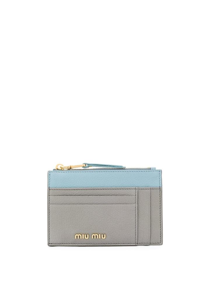 Miu Miu Two-tone Madras Leather Wallet - Grey