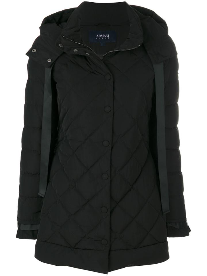 Armani Jeans Quilted Hooded Coat - Black