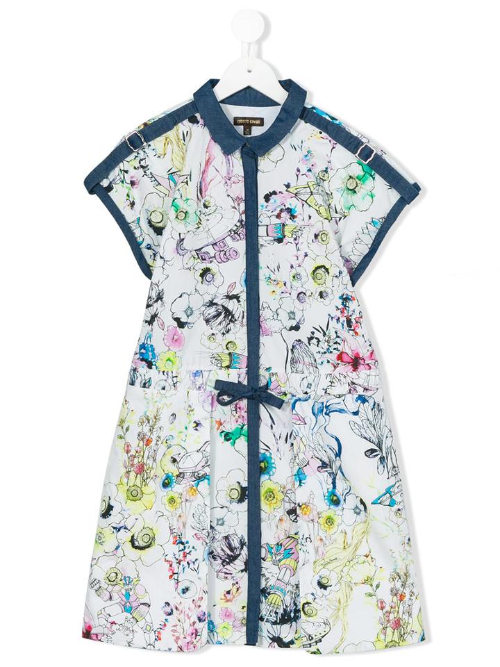 Roberto Cavalli Kids - Floral Print Dress - Kids - Cotton - 12 Yrs, White