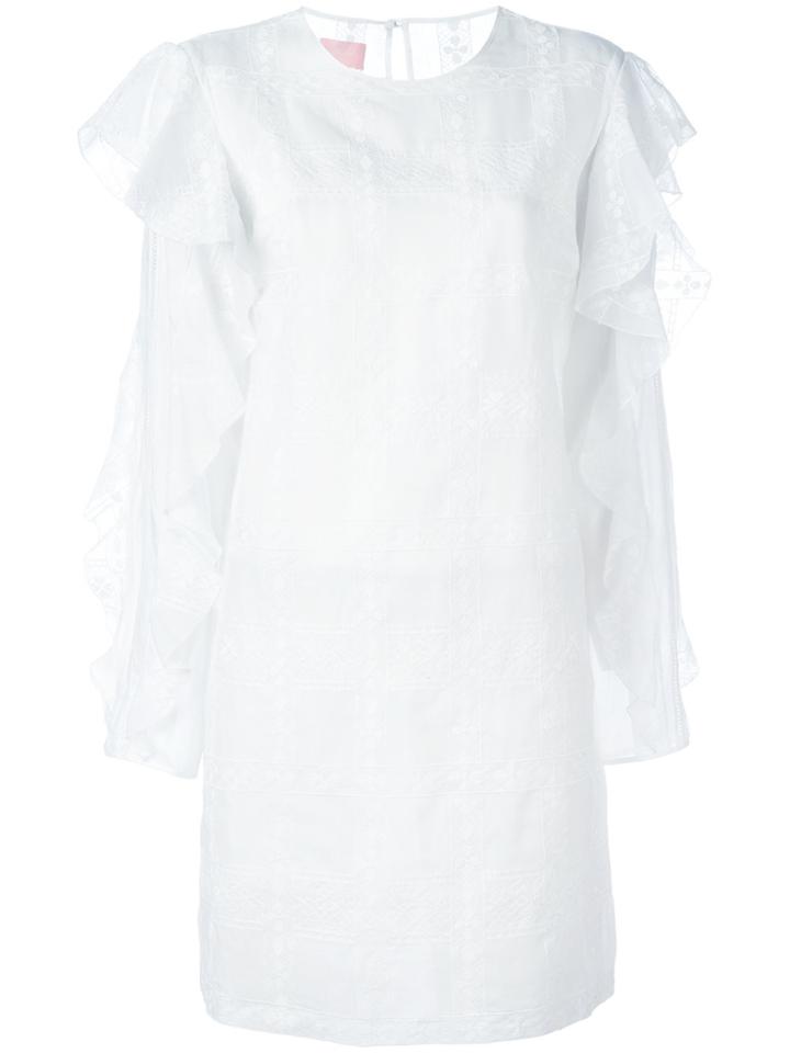 Giamba Ruffled Sleeves Dress - White