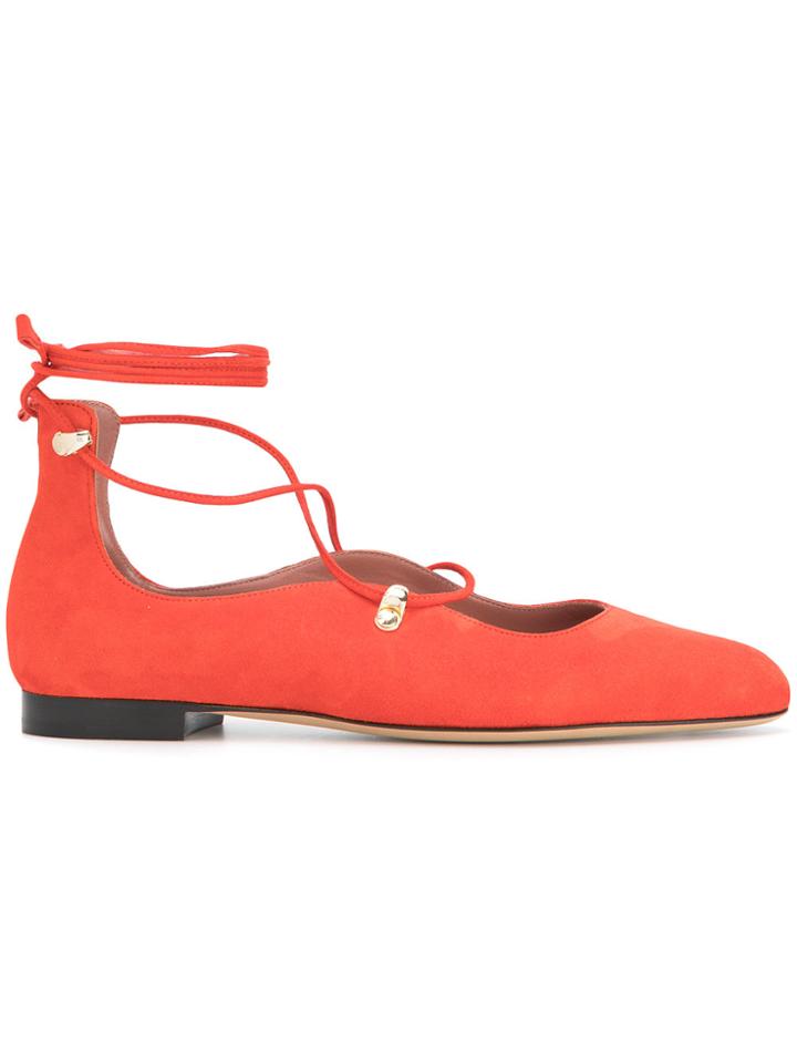 Bally Lace-up Pointed Ballerina Shoes - Red
