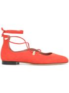 Bally Lace-up Pointed Ballerina Shoes - Red