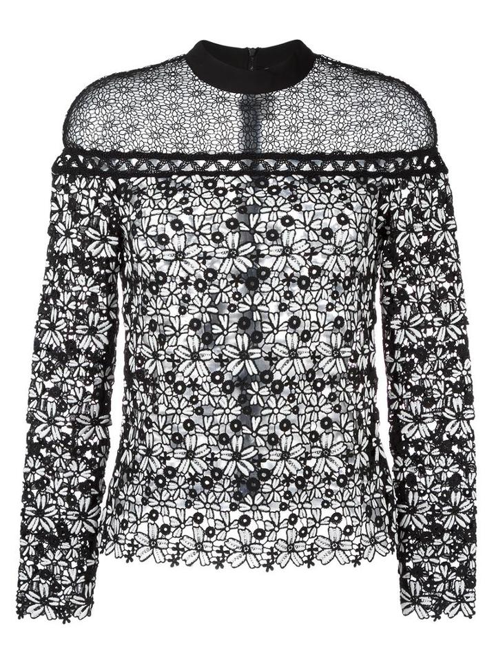 Self-portrait Floral Lace Blouse, Women's, Size: 10, White, Polyester/cotton