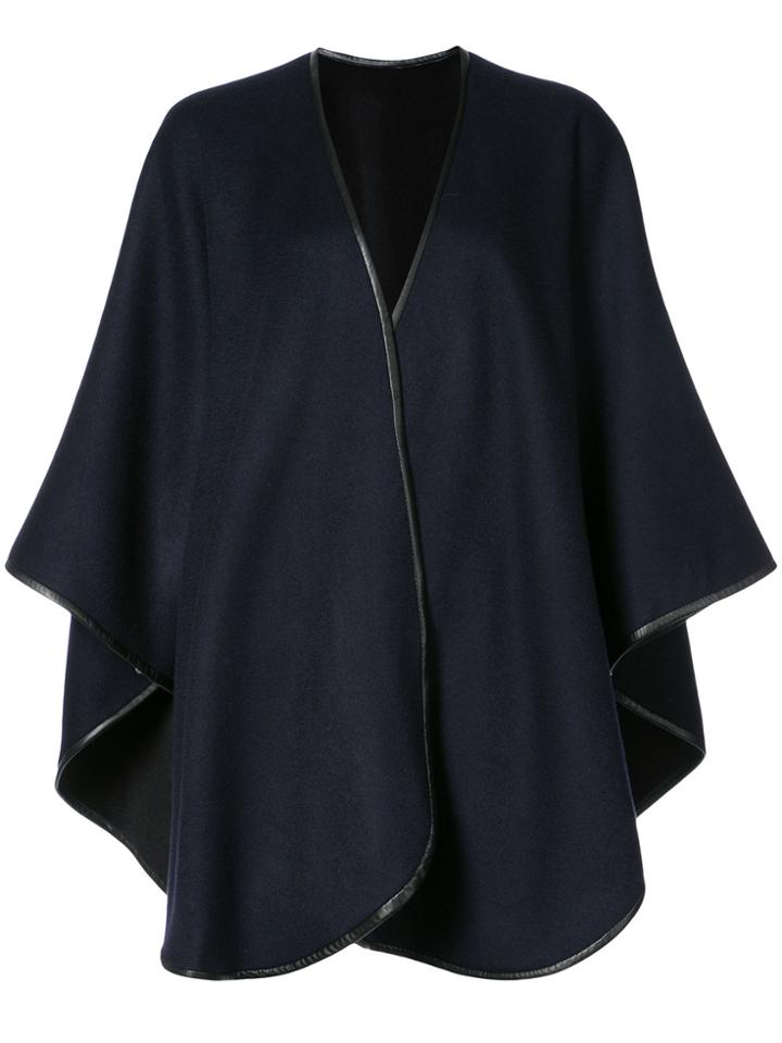 Sofia Cashmere Leather Trim Cape - Blue
