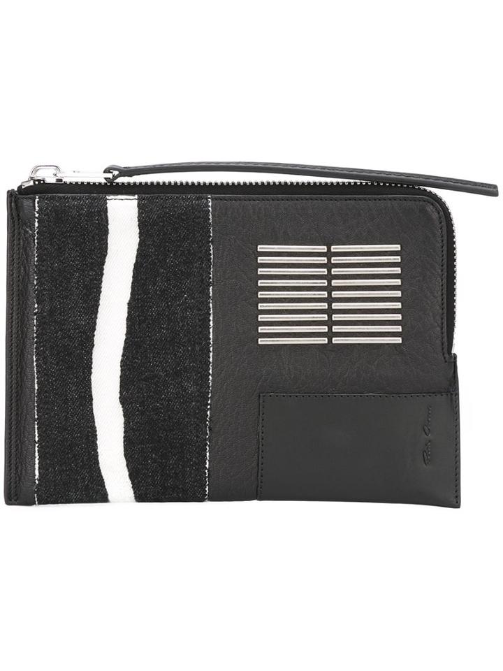 Rick Owens Stitch Detailed Clutch, Men's, Black, Leather/cotton/metal