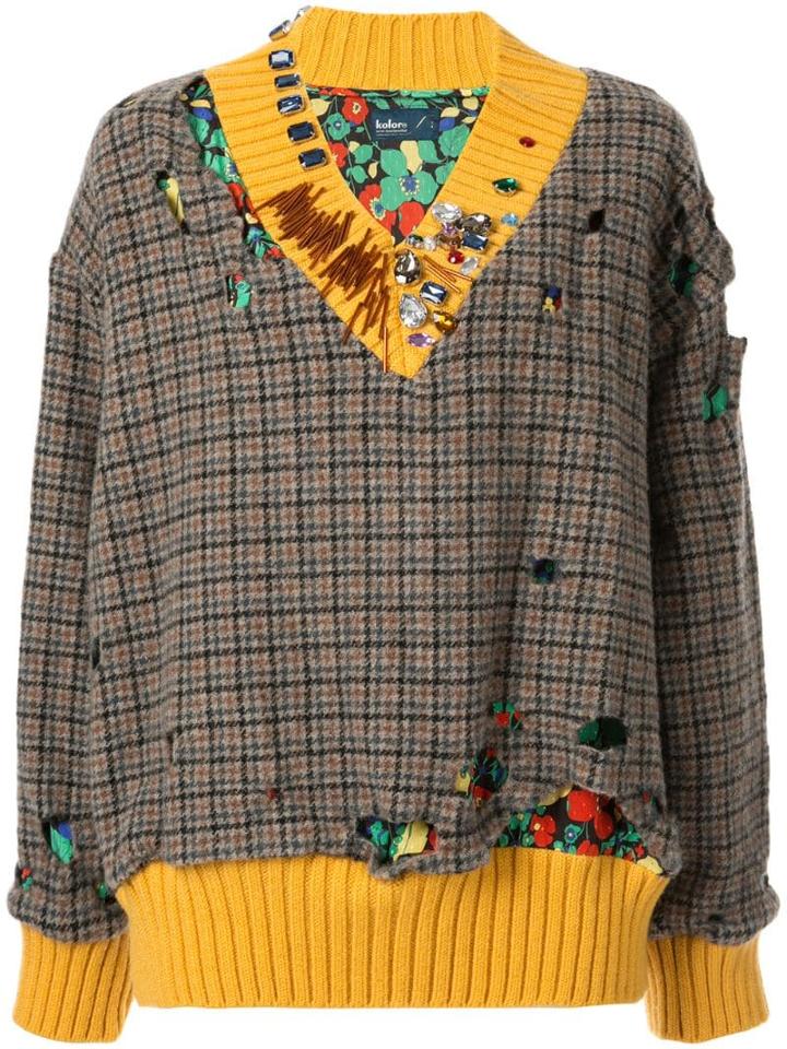 Kolor Check Print Sweater - Neutrals