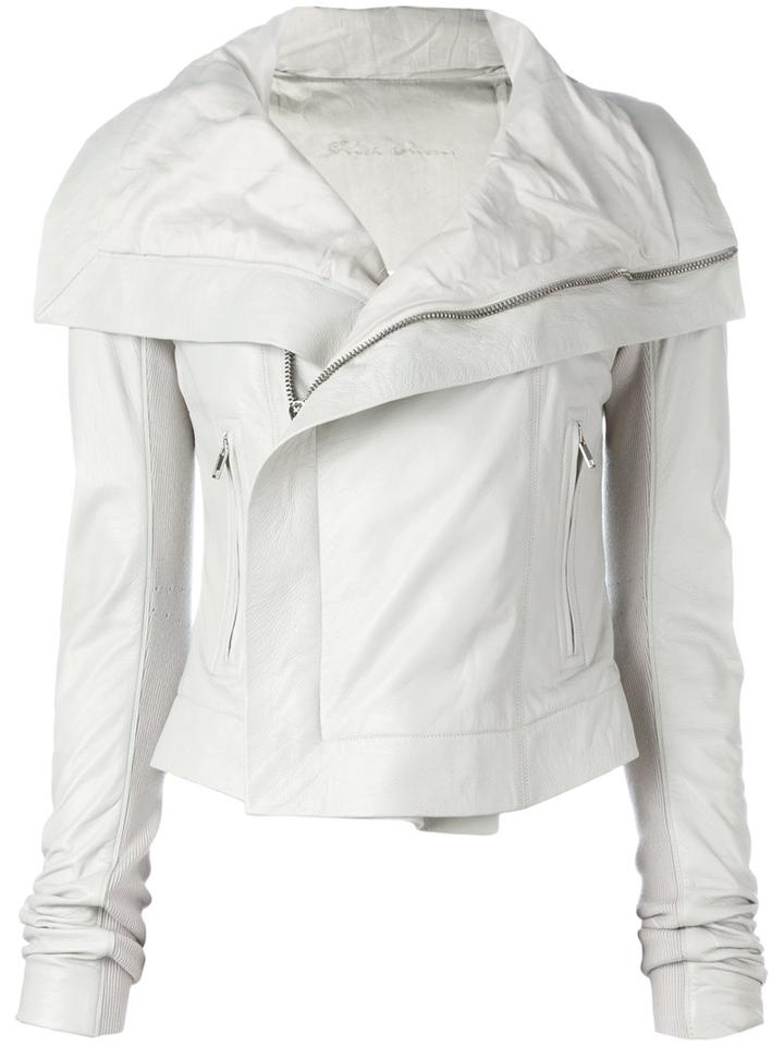 Rick Owens Leather Jacket, Women's, Size: 44, White, Leather/cupro/viscose