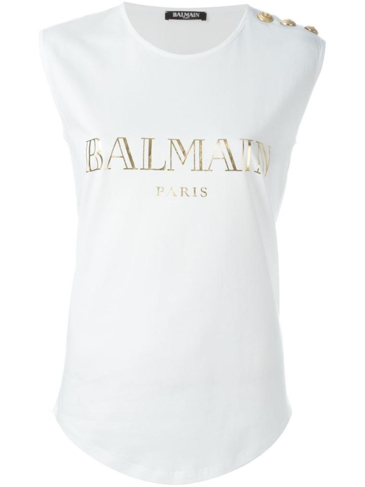 Balmain Logo Print Tank Top, Women's, Size: 36, White, Cotton