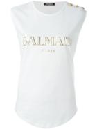 Balmain Logo Print Tank Top, Women's, Size: 36, White, Cotton