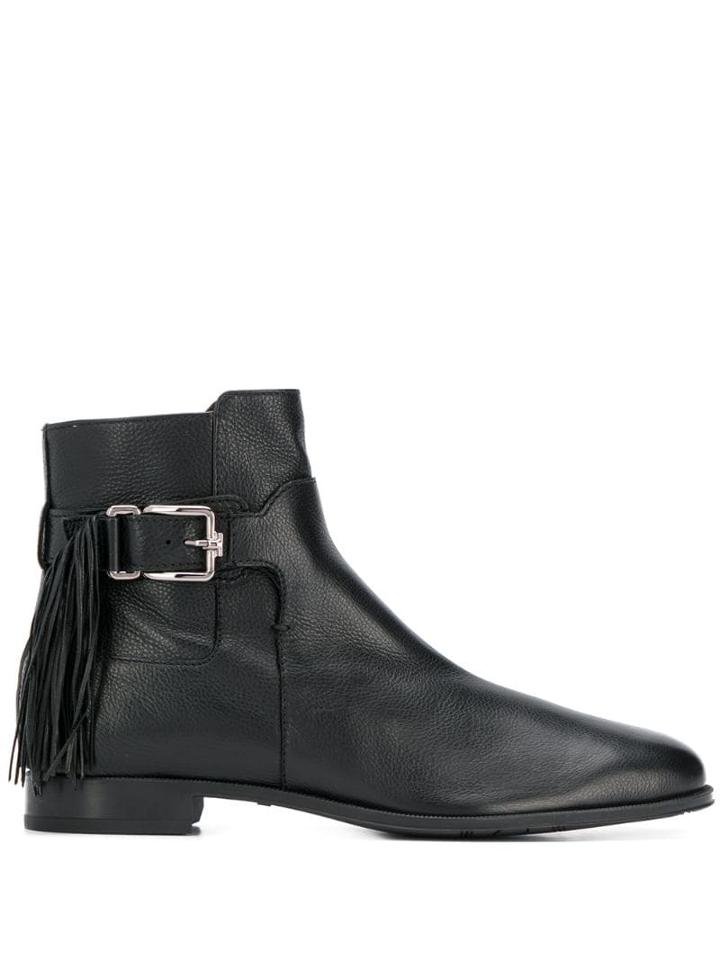 Tod's Fringed Buckled Ankle Boots - Black