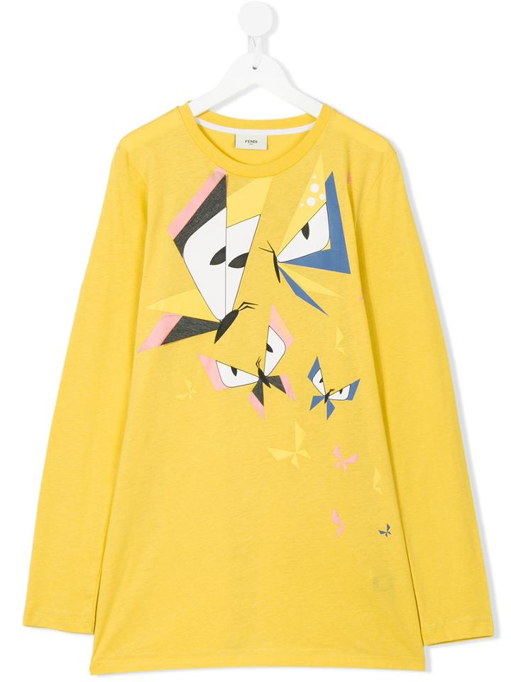 Fendi Kids - Geometric Butterfly Print T-shirt - Kids - Cotton - 14 Yrs, Yellow/orange