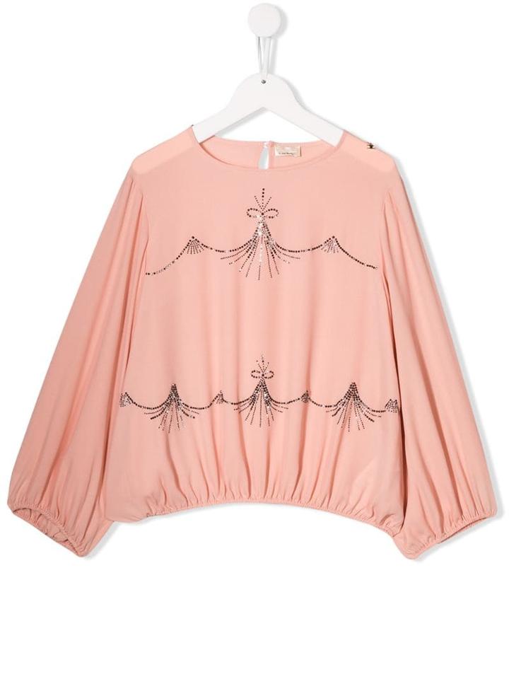 Elisabetta Franchi La Mia Bambina Teen Strass Detailed Blouse - Pink