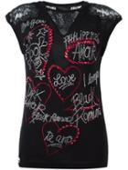 Philipp Plein 'live Love Life' T-shirt, Women's, Size: Xs, Black, Viscose/cotton/polyamide/aluminium