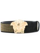 Versace 'palazzo Medusa' Studded Belt, Men's, Size: 100, Black, Chamois Leather/metal