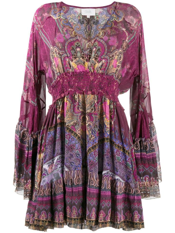 Camilla Printed Flared Sleeve Dress - Pink