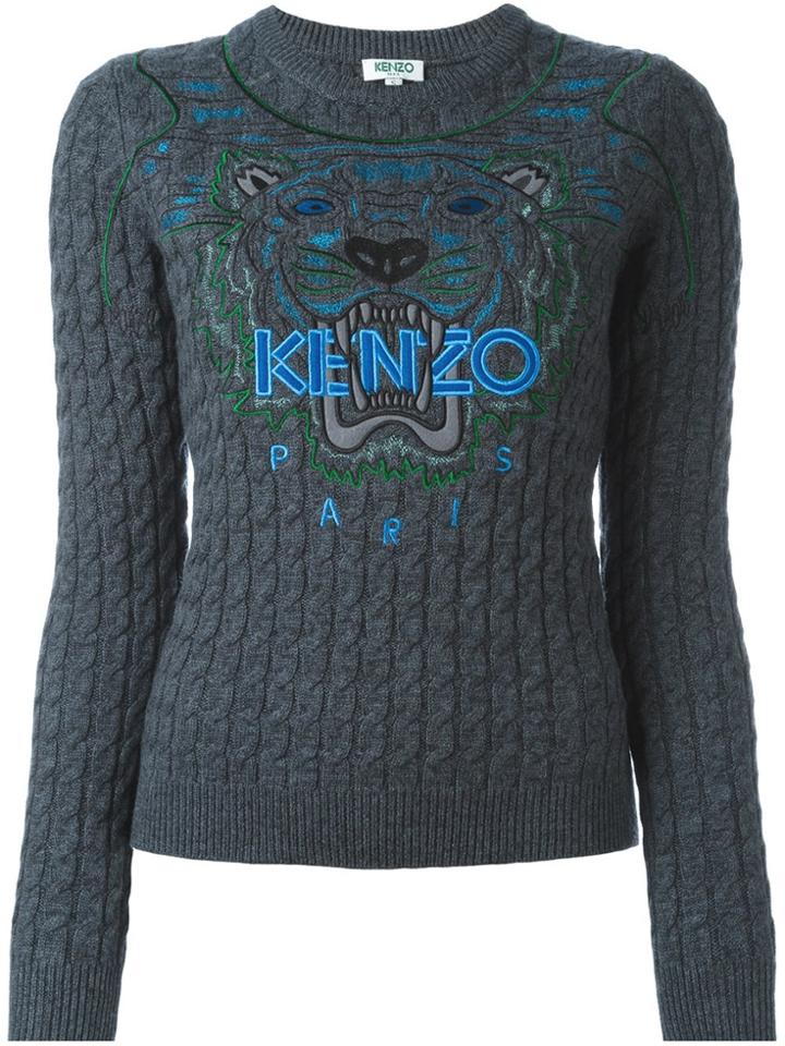 Kenzo 'tiger' Cable Knit Jumper - Grey